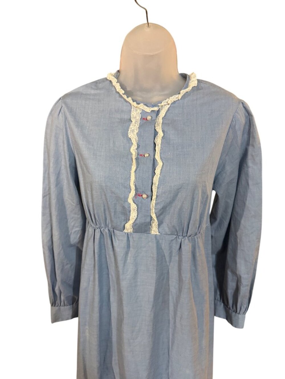 Vintage Lady Weldon Blue Long Gown With Lace Trim & Button Details - Picture 2 of 6